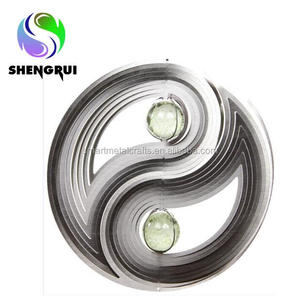 Silver Yinyang wind spinner with ball Metal wind spinner garden 3D wind spinner