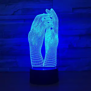 Mãos acrílico 3d luz noturna led usb, 7 cores com lâmpada 3d criativo arte arte mobiliário artigos, brinquedo criativo presente