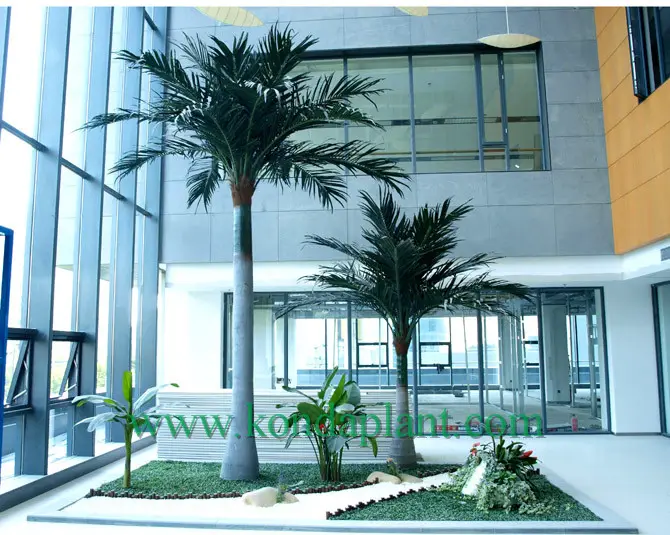 Without pots Straight indoor glazed steel rod coconut tree artificial curved coco palm tree