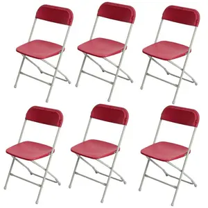 6-पैक प्रीमियम लाल प्लास्टिक स्टील तह कुर्सी Stackable और पोर्टेबल आउटडोर घटना के लिए शादी की पार्टी कुर्सियों