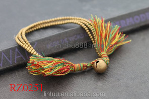 Turquesa joyería de las borlas purl macrame arte brasileño bali de vidrio campana de bronce pulsera - Product Image 1