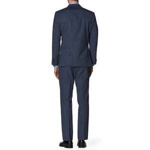 Bleu marine mince MTM toile à moitié pleine japonais espagne 3 pièces gilet gilet plaid affaires hommes <span class=keywords><strong>costume</strong></span> bleu - Product Image 2