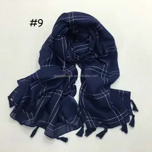 Woge Spring Hot Populer Pemasok Terbaik Bungkus Lembut Feminin Ponco Hijab Echarpe Cetak Kisi Tartan Viscose Rumbai Syal Kotak-kotak