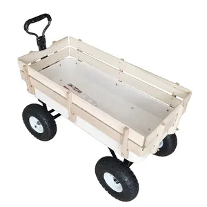 bigger wheel keep cart moving more flexible on the beach New Design White Wooden Garden Cart