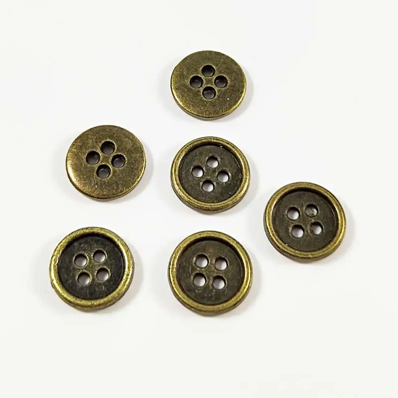 Factory supplies flat back 4 holes sewing antique brass silver zinc alloy metal shirt button for men