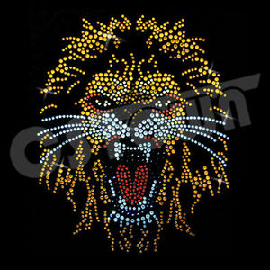 Manful rhinestone shining golden lion motif