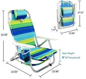 Mochila portátil plana de 5 posiciones Silla de camping de playa de aluminio barata con almohada ajustable - Product Image 4