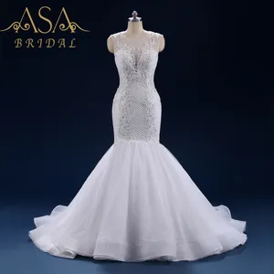 ASA026 Real Photos High End African Popular Bridal Dress Applique with Lattice Scoop Neck Mermaid Wedding Gowns