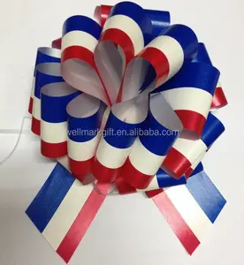 8 inch American Flag Patriotic Fourth of July Memorial Day Red White Blue Striped Ribbon Pull Easy Bow