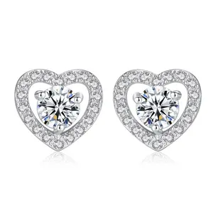 CZCITY Simple Design Tiny CZ Inlay Heart 925 Sterling Silver Stud Earrings For Women Exquisite Ladies Earrings Fine Jewelry