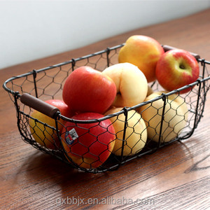 Muti-purpose all'ingrosso stile <span class=keywords><strong>Vintage</strong></span> rete metallica cesto di frutta con manico in legno per frutta Apple titolare - Product Image 2