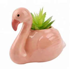 Flamingo Ceramic Pot Plants Indoor/Animal Shape Ceramic Pots with Faux Plants Simulation Plants