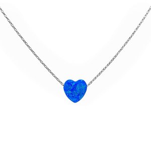 925 de plata esterlina ópalo de Fuego Azul colgante de corazón collar de Gargantilla - Product Image 1