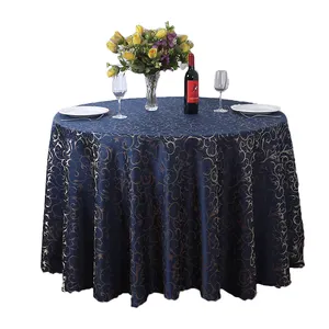 Tovaglia damascata jacquard rotonda blu navy di design superiore per hotel/ristorante