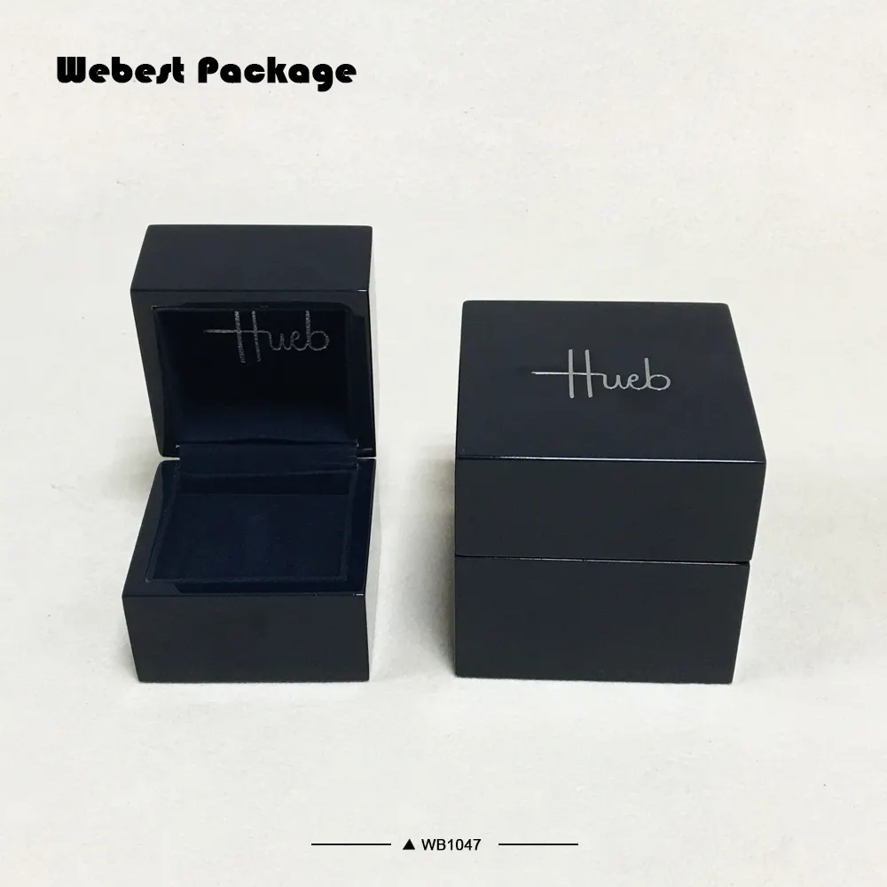 Webest MDF kotak perhiasan PU bungkus hitam kotak tampilan perhiasan kayu kotak perhiasan kustom hitam mengkilap