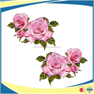 Embroidery Boutique Rose Flower Applique With Iron On Backing For Clothing