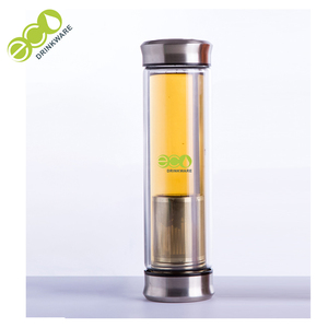 BPA libre GA5030 inoxidable doble té tapa doble pared cristal del infuser botella de agua potable con Infusor de té - Product Image 1