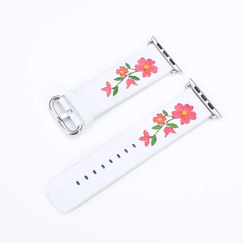 Genuine Leather Watchband For Apple Watch 38mm 42mm Red Flower Embroidery Women Men Replace Bracelet Strap Band For Iwatch 1 2