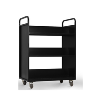 Chariot à livres en métal durable à 3 niveaux, chariot en acier pour bibliothèque