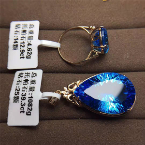 Gioielli personalizzati SGARIT ciondolo in oro massiccio 18 carati con topazio blu svizzero 39ct e set di gioielli con anello 12ct gioielli con pietre preziose - Product Image 5