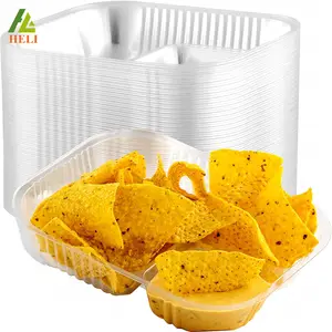 Rõ Ràng Vật Liệu PET Trong Suốt 2 Ngăn Nhựa Nacho Khay Dips