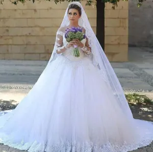 Del merletto di Tulle di Stile Occidentale Tradizionale A Maniche Lunghe Abito di Sfera Abiti Da Sposa 2018