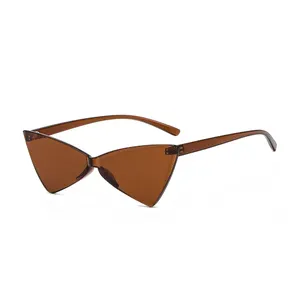 Affordable Promotion Gift Ladies Retro One Piece Triangle Lens Cat Eye Sunglasses Women Shades Rimless Color Sunglasses