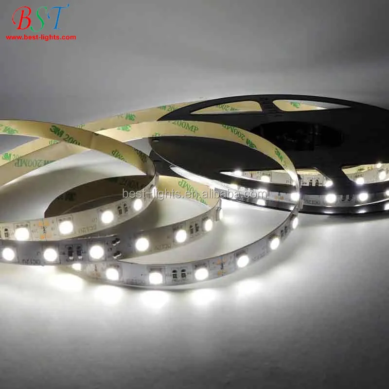 CE RoHS approved high brightness white color 12V DC 60 leds/M indoor non waterproof smd 5050 flexible led light strip