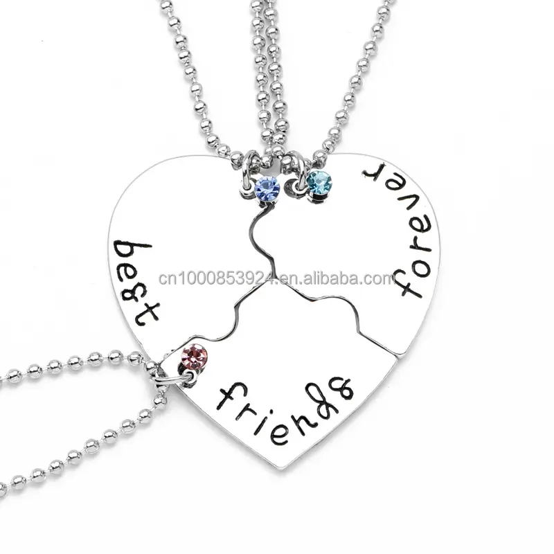 Hand Stamp Best Friends Forever Luck Beads 3 Piece Heart Puzzle Piece Necklace Set Popular Friendship Jewelry