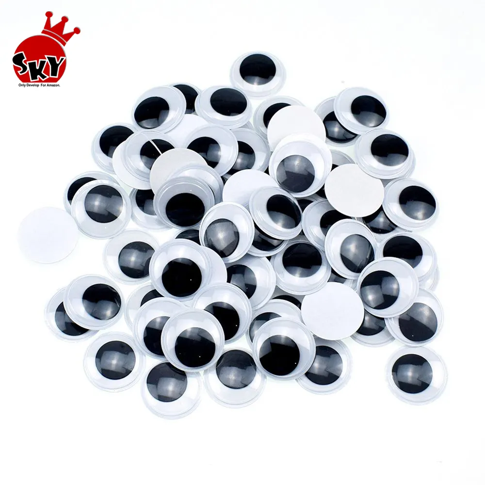Custom Child DIY Use Safety Movable Doll Eyes Plastic Assorted Adhesive Black Wiggle Eyes For Party Fun Doll Accessories