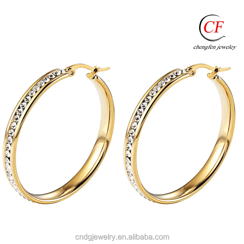 Chengfen Factory New Design Women14k Gold Plated Stainless Steel Hoop Import Earring