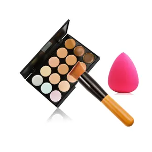 High quality eyeshadow palette 15colours makeup palette with bevel head brush and puff