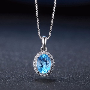 Naturale Della Pietra Preziosa Dell'argento Sterlina 925 8x6mm Ovale Swiss Blu Topaz <span class=keywords><strong>Collana</strong></span> S925 Per Le Donne NI049 - Product Image 3