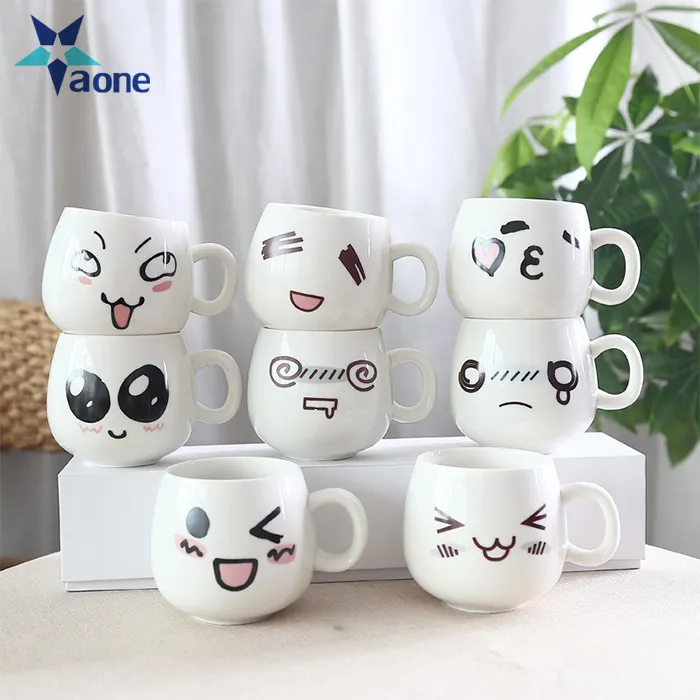 Taza de cerámica de dibujos animados para café, té, leche, sonrisa, Kawaii