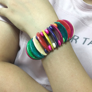 Monili di modo del Regalo Colorata A Mano Guscio di noce di Cocco Braccialetto di Gomma Della Fascia In Rilievo Del Braccialetto di Shell - Product Image 2