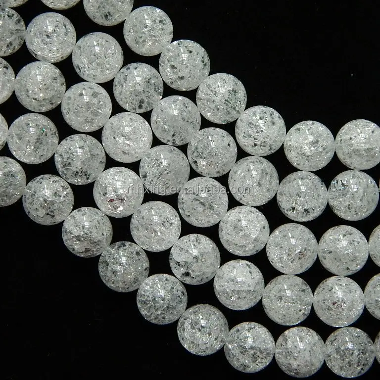 Großhandel natürliches Mineral 8mm rissiger weißer Kristall quarz runde Halbe del stein lose Perlen für die Schmuck herstellung