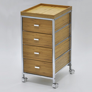 Chariot à tiroir moderne en bambou à 4 niveaux avec plateau sur le dessus - Product Image 1