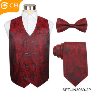 Tùy Chỉnh Paisley Mô Hình Đôi Ngực Polyester Áo Ghi Lê Cà Vạt Và Bowtie Set Cho Nam Giới - Product Image 2