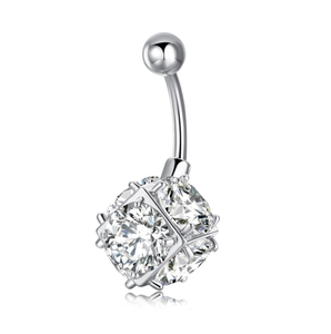 Commercio <span class=keywords><strong>all</strong></span>'ingrosso della fabbrica di figura del cubo lucido trasparente colorato di cristallo DELLA CZ di zircon body piercing in acciaio al titanio gioielli anelli del tasto di pancia - Product Image 1