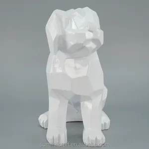 Custom Modern Art Diamond Cut Surface Geometry Resin abstract high glossy sitting dog statue