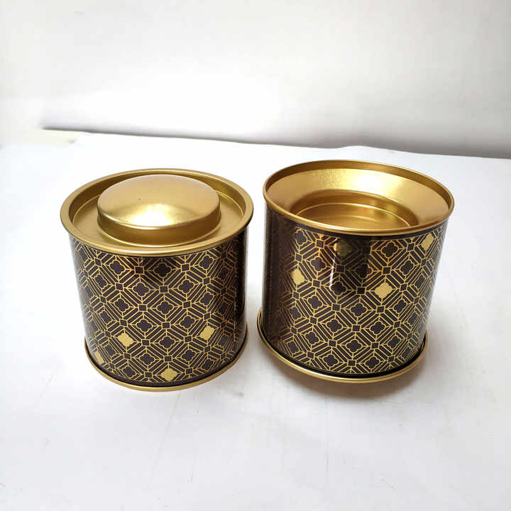 Classic Gold Color Metal Tea Tin Custom Rounded High Quality Tea Tin Box