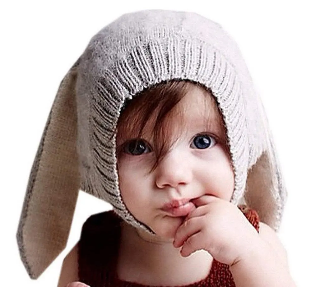 Wholesale 2018 New trend custom knitted winter kids beanie cute animal ear baby bunny hat