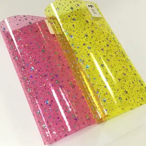 0.8mmHolographic Stars Printing Colorful pvc Glitter Soft Film for Making Fashion Bag Pen Bag Wallet