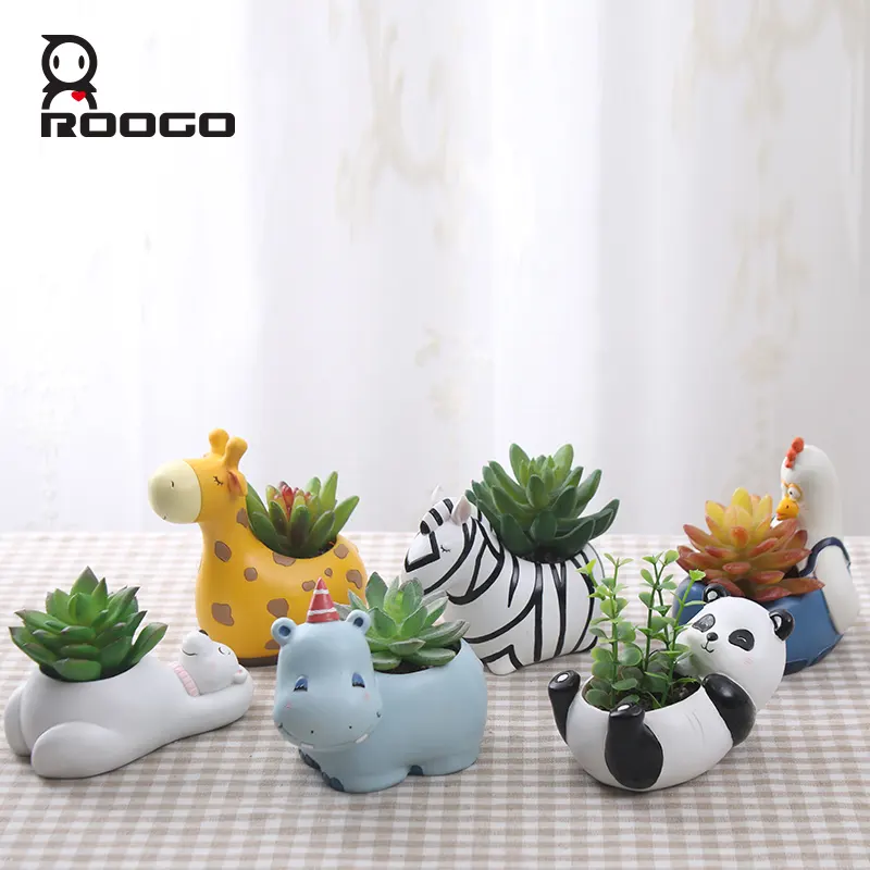 Roogo resina Panda forma pianta verde fiore fioriere succulente prezzo all'ingrosso animali piccoli vasi Bonsai decorativi