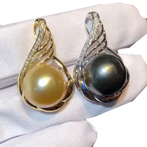 Mooie En Prachtige En Shining Gouden Parel En Tahitian Black Pearl 18K Goud Diamanten Hanger Ketting