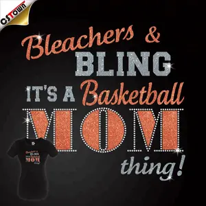 Las gradas y Bling es una pelota de baloncesto mamá hierro-en diamantes de imitación brillo transferencia