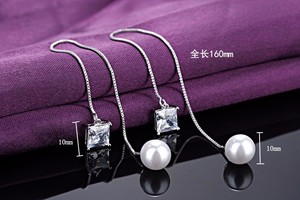 <span class=keywords><strong>Orecchini</strong></span> all'Ingrosso in <span class=keywords><strong>Argento</strong></span> Sterling 925 con Filo di Seta Lungo, Diamanti e Perle - Product Image 4