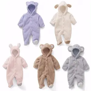 סיטונאי בנים ובנות סרוג פס hoddle יילוד תינוק romper צמר בטנה חמוד בעלי החיים תינוק בגדים