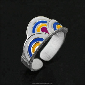 Unici fatti a mano Rosy Nube 925 d'argento dello smalto anello - Product Image 1