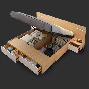 Simple Melamine MDF Wood <strong>Storage</strong> <strong>Double</strong> <strong>Bed</strong> - Product Image 2